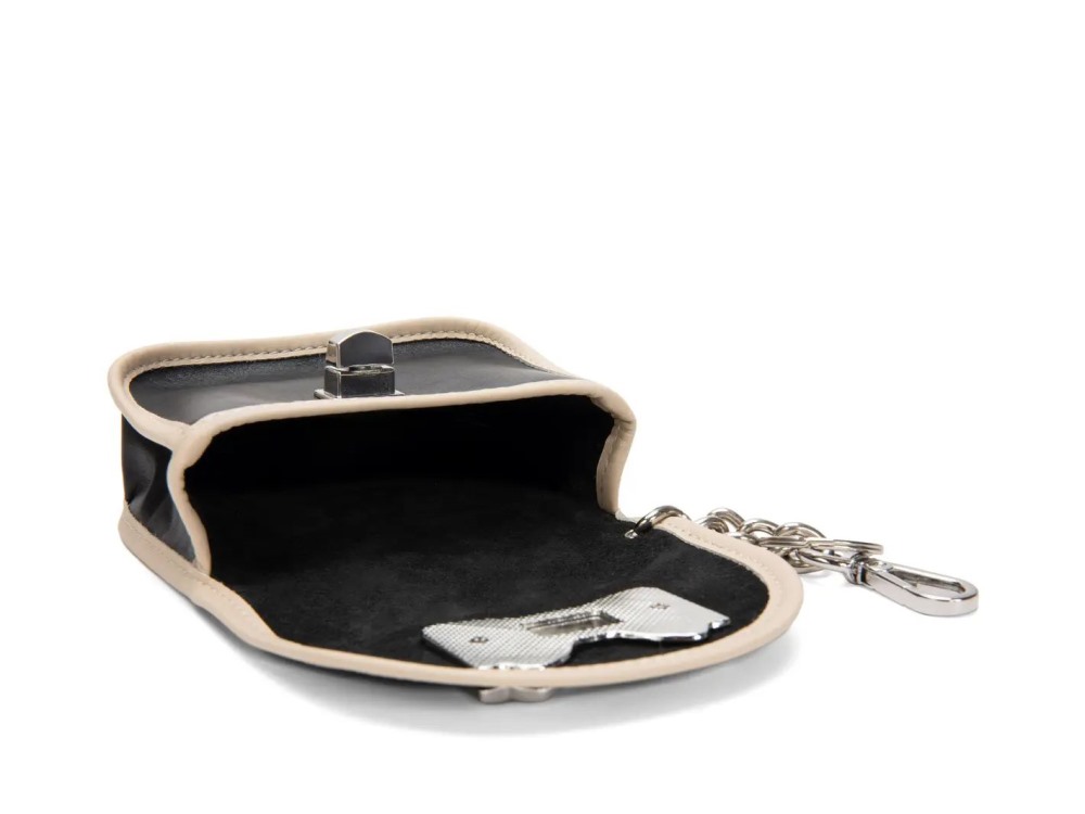 John Fluevog Zappy - Black/Beige | Keychain Wallet With Bow Closure