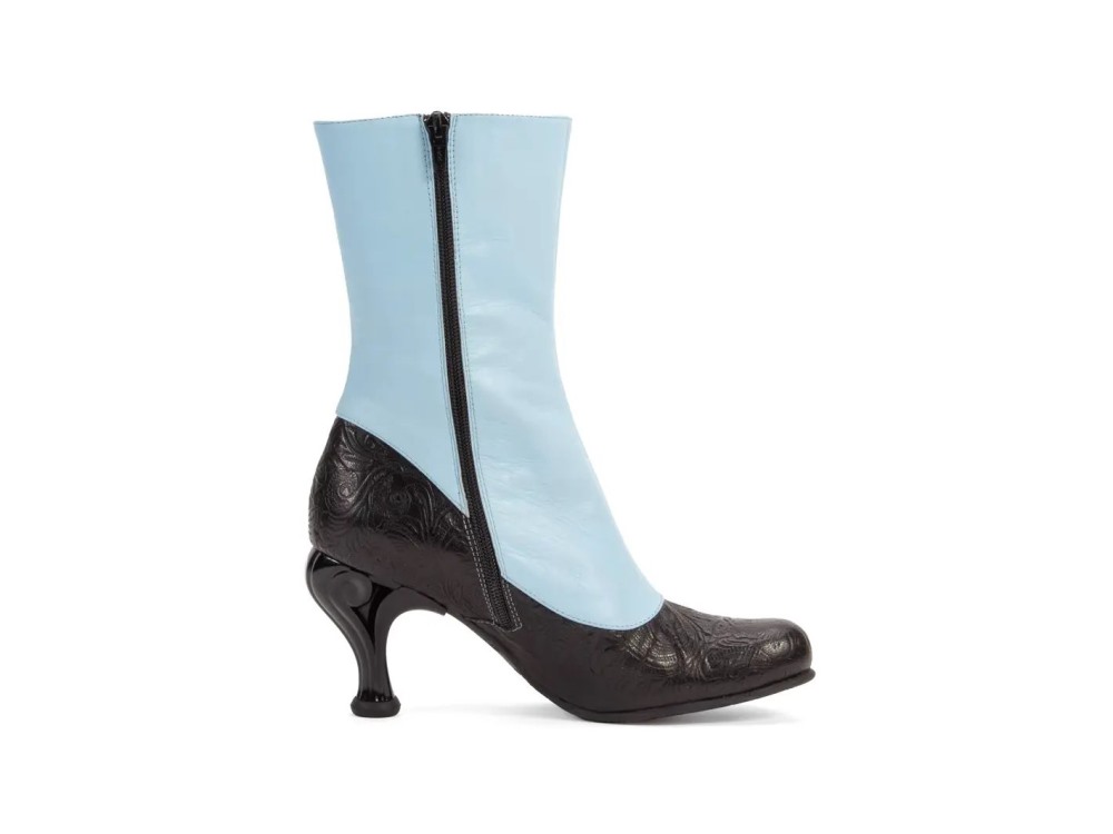 John Fluevog Belinda - Blue/Black | Zip-Up Mid-Calf Boots with Buttons