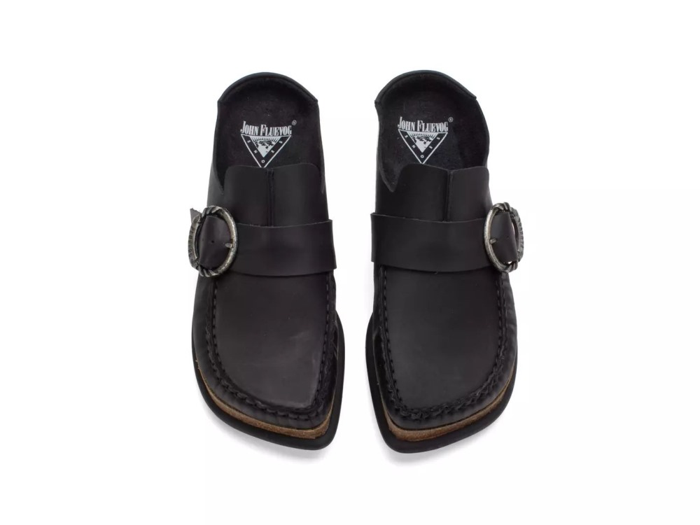 John Fluevog Linn - Black | Mules with Stitching