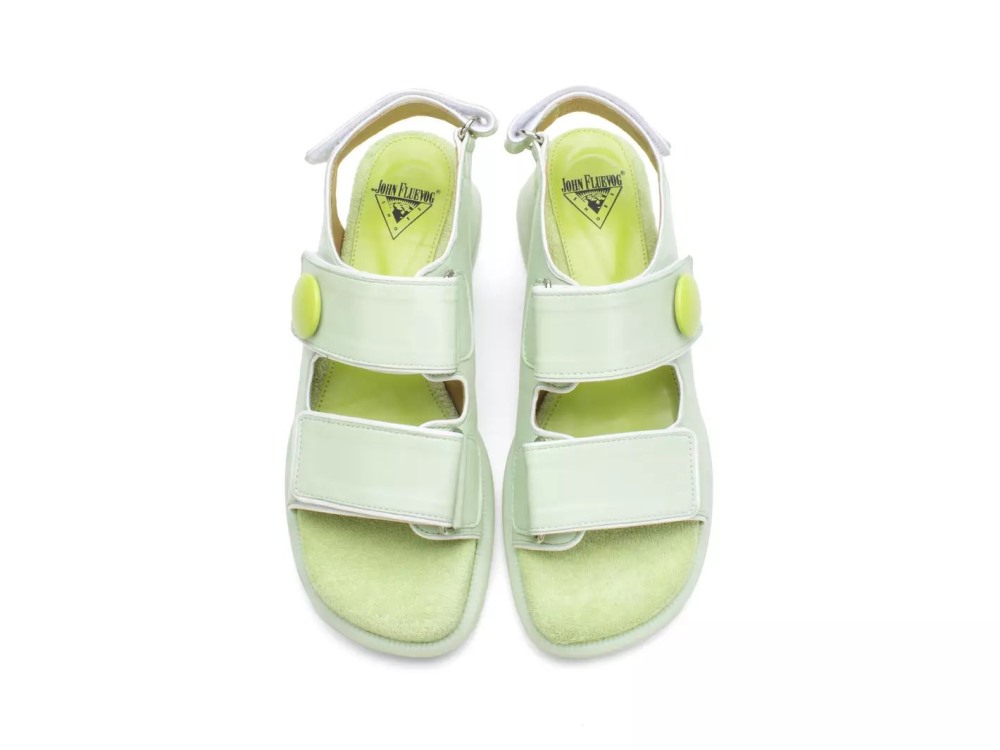 John Fluevog Neve - Green | Velcro Leather Sandals