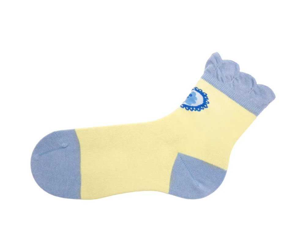 John Fluevog Jonesy Vog Socks - Pastel Yellow/Blue | Chaussette à volants