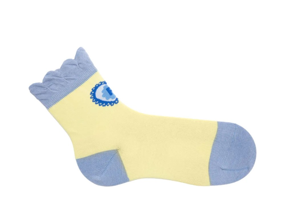 John Fluevog Jonesy Vog Socks - Pastel Yellow/Blue | Chaussette à volants