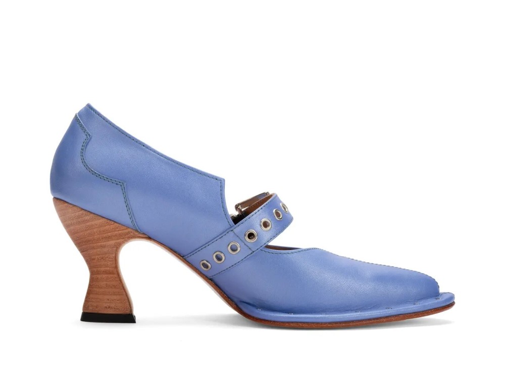 John Fluevog Lara - Pearlized Blue | Western Mary Jane Heels