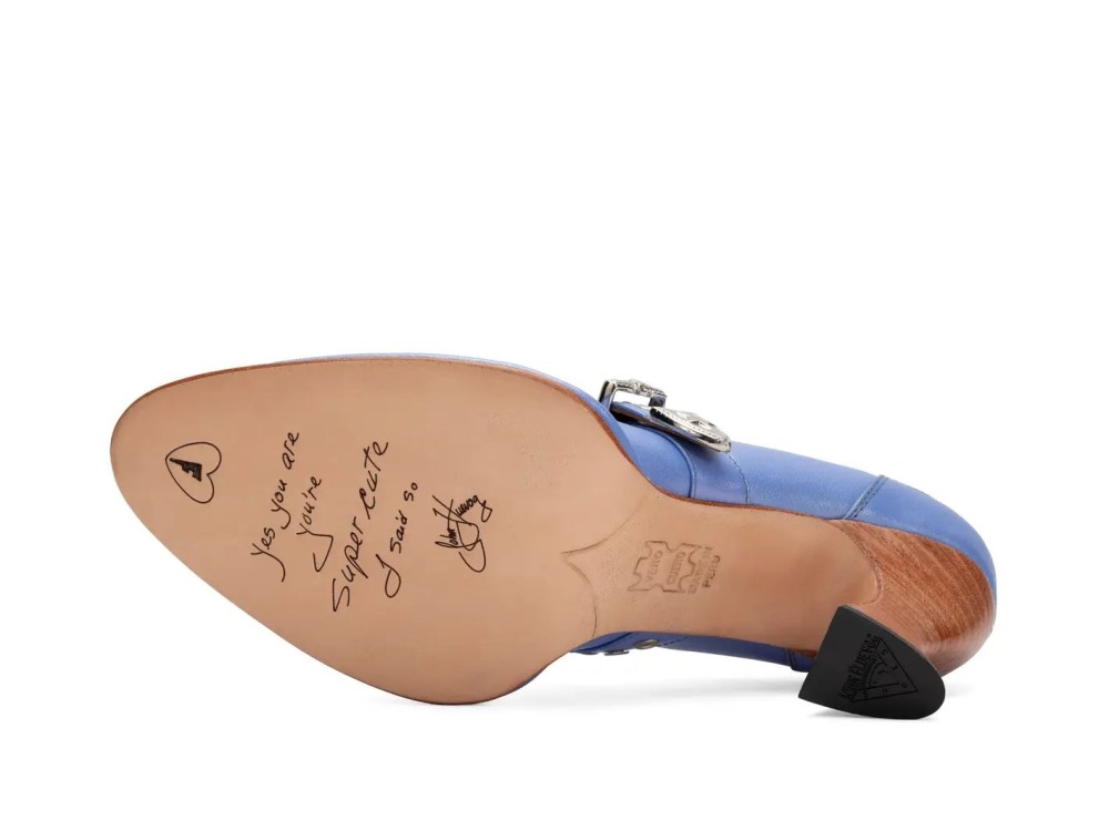 John Fluevog Lara - Pearlized Blue | Western Mary Jane Heels